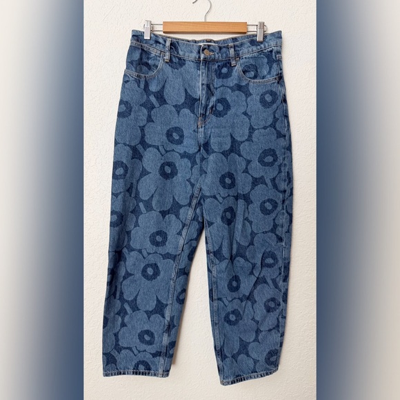 Anthropologie x Marimekko Maridenim Unikko Barrel Jeans Sz 30 Floral Maximalist - Picture 2 of 14